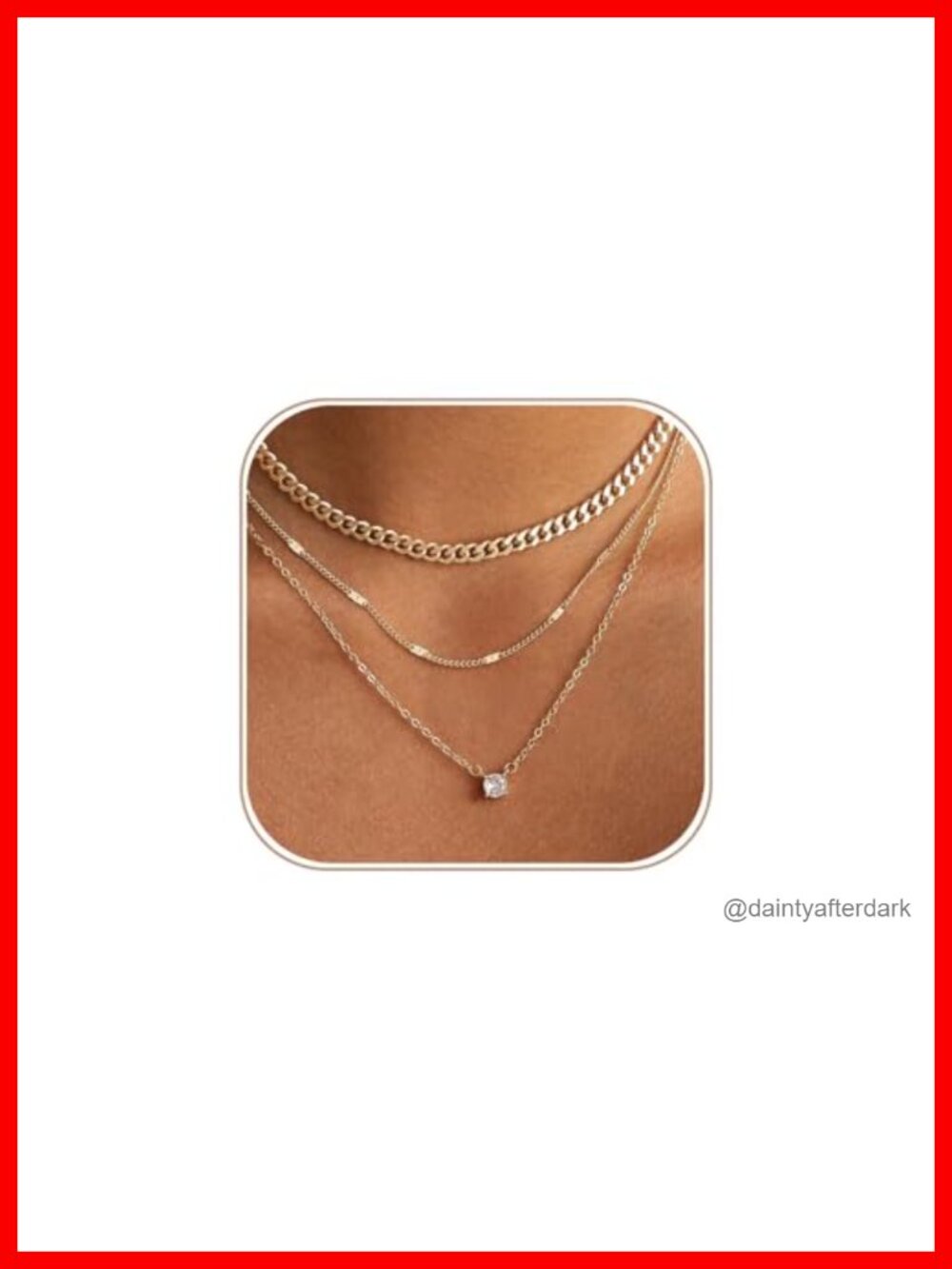 14K Plated Gold Sterling Silver Layered Necklace Set with Cubic Zirconia Chain